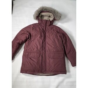 LL Bean Mens Parka Coat Jacket L Maroon Goose Down Faux Fur Hooded Gore-Tex EUC